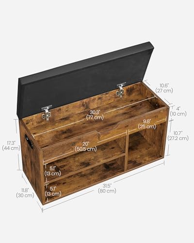 VASAGLE Storage Bench with Cushion, Shoe Storage, Rustic Brown + Ink Black, 31.5"W