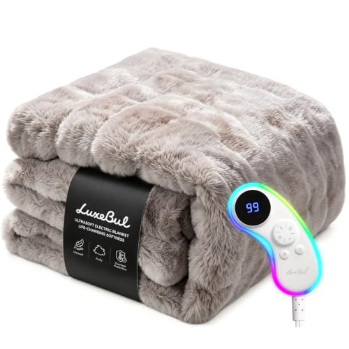 Ultrasoft Heated Blanket Throw - Grey Faux Fur, 460 GSM, 9 Heat Levels