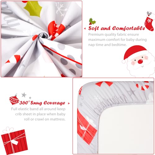 JISEN Christmas Fitted Crib Sheet with Santa Claus Design - Grey Variation 52x28 Inch Baby Bedding