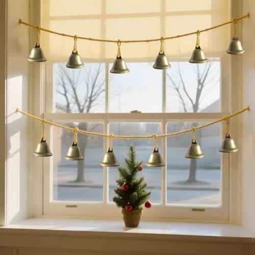 Bell Garland Christmas Decorations - Rustic Bronze Bells Banner for Christmas Tree Mantle Fireplace and Wall Decor