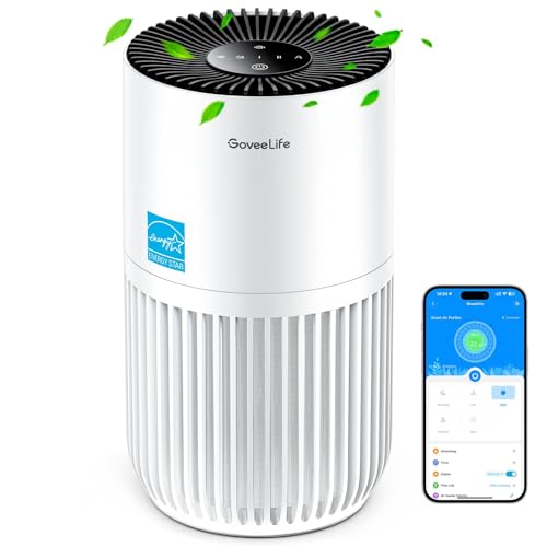 GoveeLife Smart Mini Air Purifier for Bedroom - White, App & Alexa Control