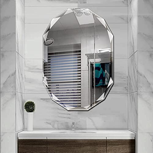 Frameless Beveled Bathroom Wall Mirror 24 x 36 Inch - Horizontal & Vertical Mount
