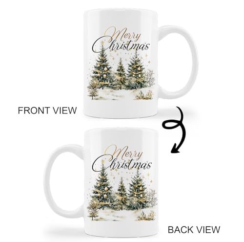 Kunlisa Christmas Tree Mug - Rustic Gold Bubbles Snowflake Ceramic Coffee Cup 11oz