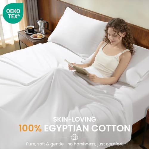 Queen Egyptian Cotton Bed Sheet Set 1000 Thread Count White - Durable & Soft