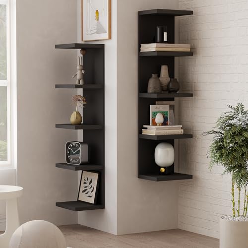 LitaEther 5-Tier Black Floating Wall Shelf Set of 2 - Modern Display Storage