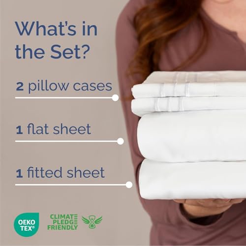 King Size White Microfiber Bed Sheet Set - Breathable & Cooling 4 Piece