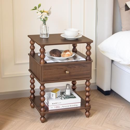 AWASEN Walnut Brown Mid Century Modern Nightstand with Storage