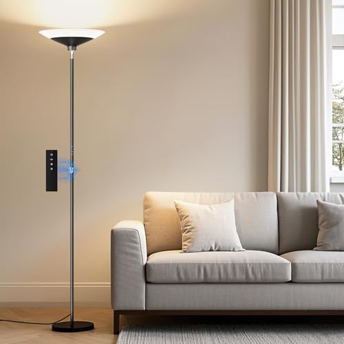 Black SIBRILLE 72-Inch Dimmable LED Torchiere Floor Lamp with Remote Control
