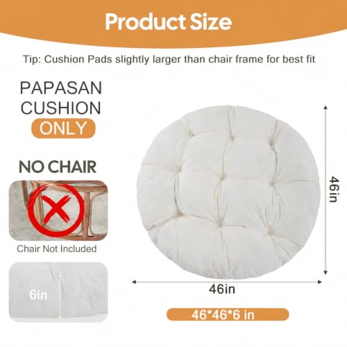 idee-home Beige 46x46x6 Inch Circular Papasan Chair Cushion - Fluffy Shredded Foam Support