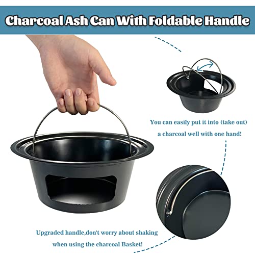 Kamado Cooker Ash Can with Folding Handle for Large Green Egg - Carbon Steel Ash Pot
