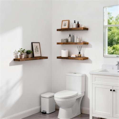 BAYKA Rustic Brown Floating Wall Shelves Set of 2 - 22.5 Inch Modern Farmhouse Design