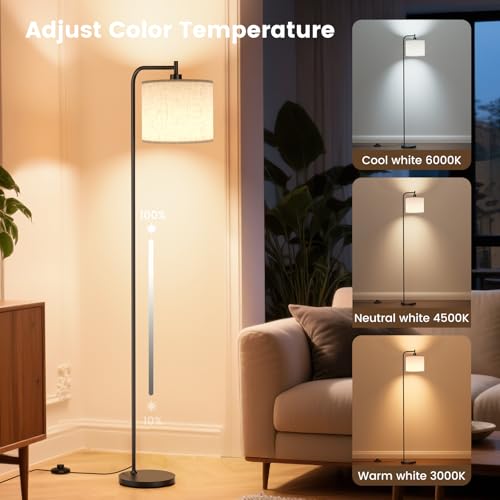 Beige SIBRILLE Floor Lamp for Living Room Tall Standing Lamp with Linen Shade
