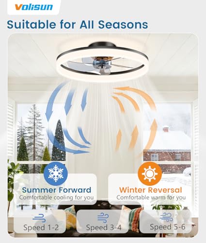 Black 20in VOLISUN Low Profile Ceiling Fan with Lights & Remote