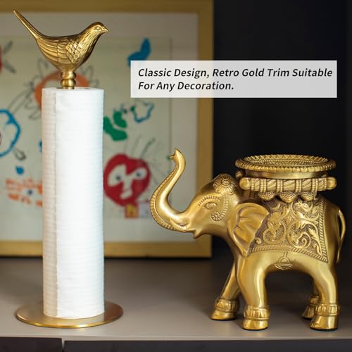 YACSNBF Gold Brass Paper Towel Holder with Bird Decor - Countertop Kitchen Organizer