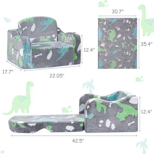 Kids Sofa Chair with Blanket - 2-in-1 Fold Out Couch for Children, Dark Gray