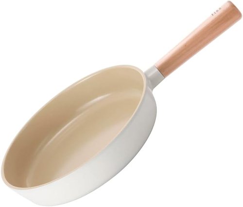 FIKA Nonstick Frying Pan - 9.5 Inch Induction Compatible Skillet with Wooden Handle | Healthy Ceramic Coating