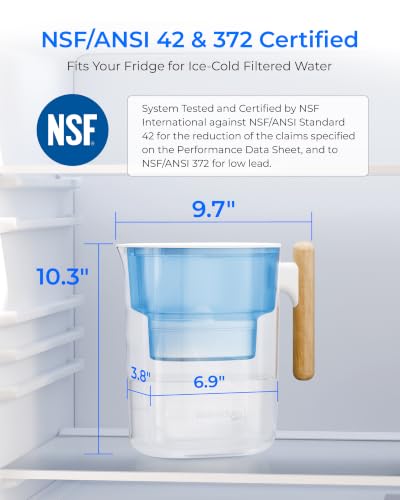 Waterdrop Classic Pitcher with 4 Filters - 10-Cup Water Filter Pitcher Blue, NSF Certified
