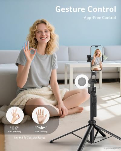 Auto Face Tracking Tripod for Smartphone and Camera with Ring Light