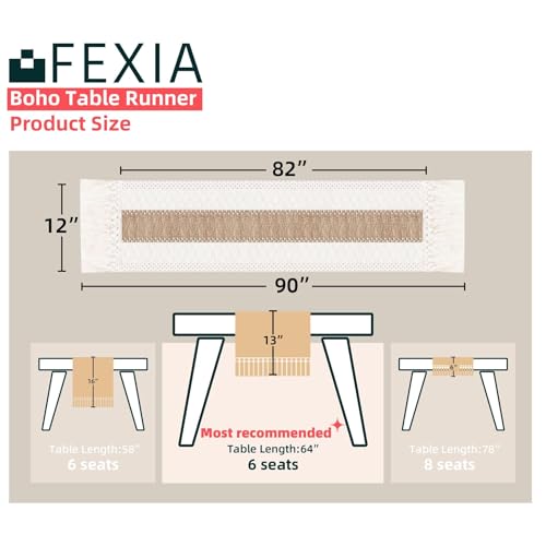 FEXIA Boho Rustic Table Runner 12x90 Inches Brown with Tassels for Fall Home Decor