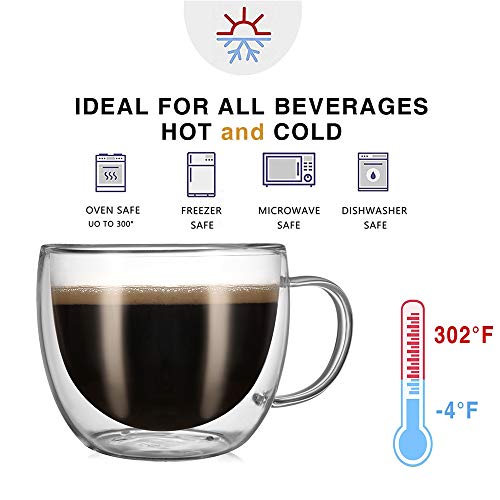 CNGLASS 8oz Double Wall Insulated Glass Coffee Mugs Set of 4 – Clear Borosilicate Latte & Espresso Cups