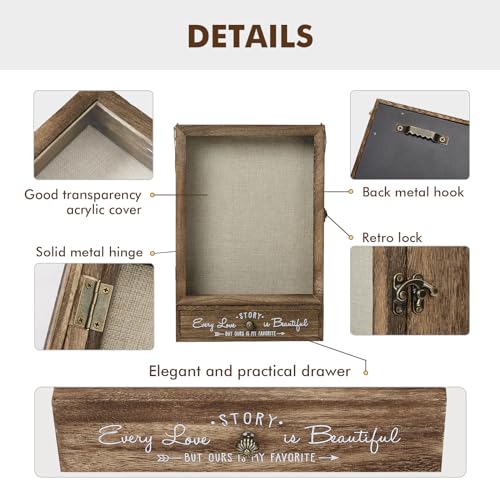AW Bridal 11x16 Brown Shadow Box Frame with Removable Shelves & Drawers, Love Story Edition
