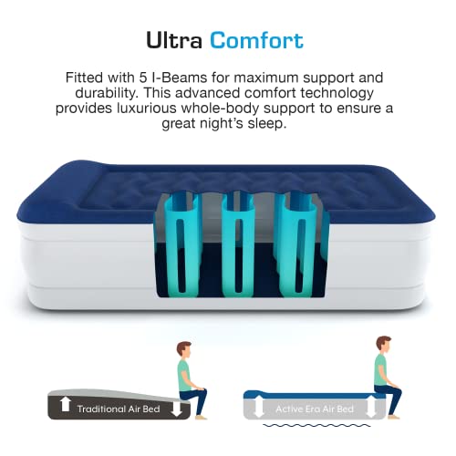 Active Era Twin Air Mattress with Built-in Pump & Raised Pillow - Luxury, Waterproof, Puncture-Resistant, 21"
