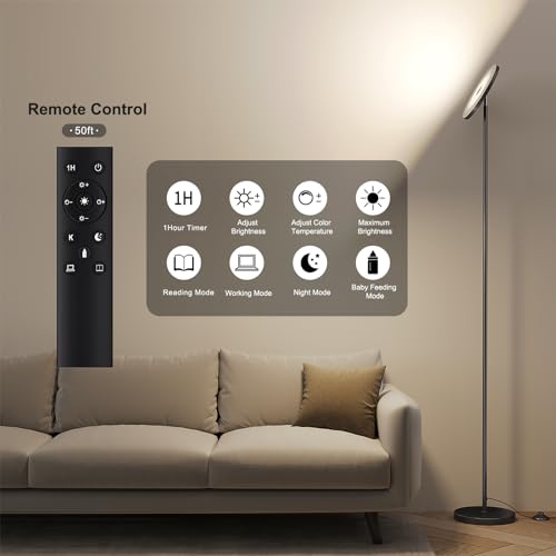 SUNMORY Black Floor Lamp for Living Room with Remote, Dimmable LED Standing Light