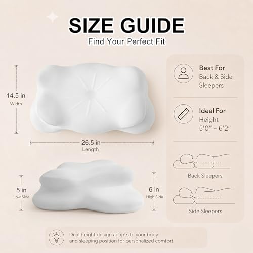 Large Cloud Sleep Pillow - White / Ergonomic Memory Foam Neck Support