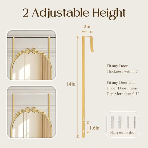 Gleaming Gold Full-Length Over-The-Door Mirror - 14x50 Inch Arched Design with Bow