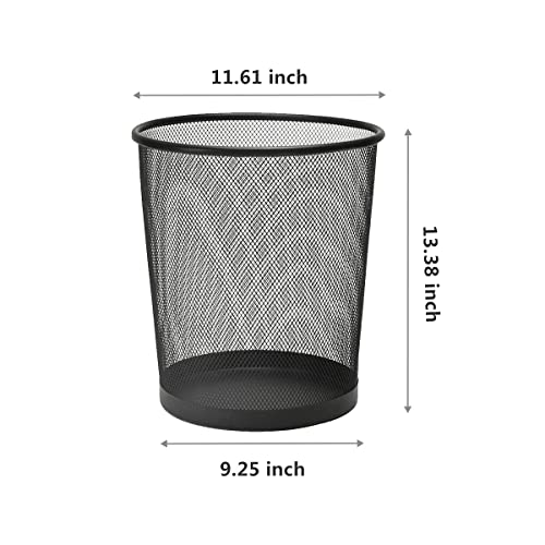Black Mesh Office Trash Can 6 Gal - 10 Pack with Garbage Bags - Durable Wire Wastebaskets for Desk Side