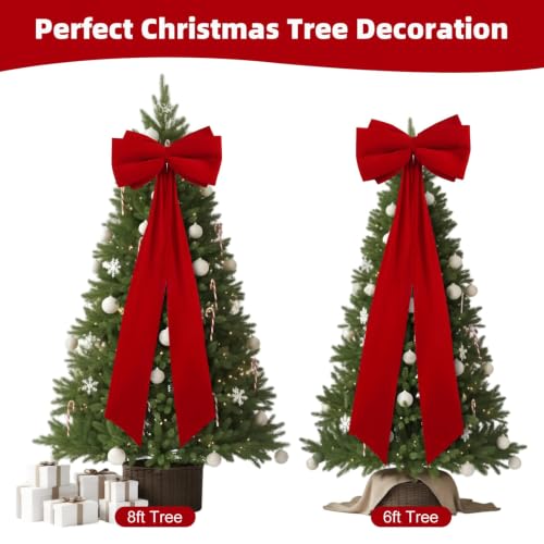CORVIDA 20"×67" Large Velvet Christmas Tree Bow Topper - Red