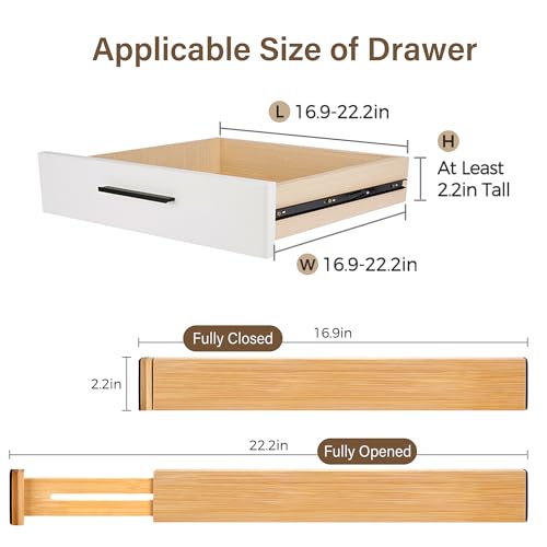 Natural Bamboo Drawer Dividers Set - Adjustable Expandable Organizer 8 Pack (16.9-22.2 Inches) - 2.3 Inch High