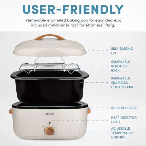 Aroma 22 Qt. Roaster Oven with Self-Basting Lid - Sandstone Variation