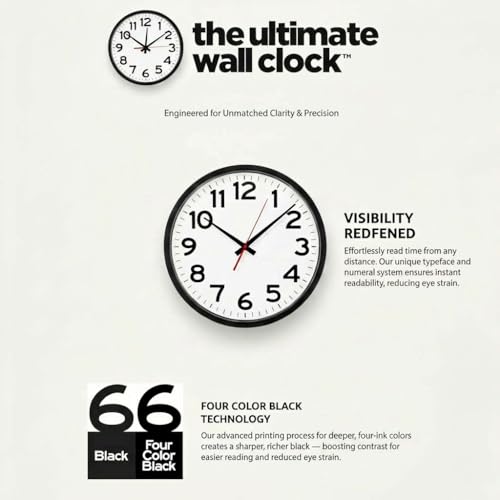 14-Inch Atomic Wall Clock - Black, Easy-to-Read, Indoor/Outdoor