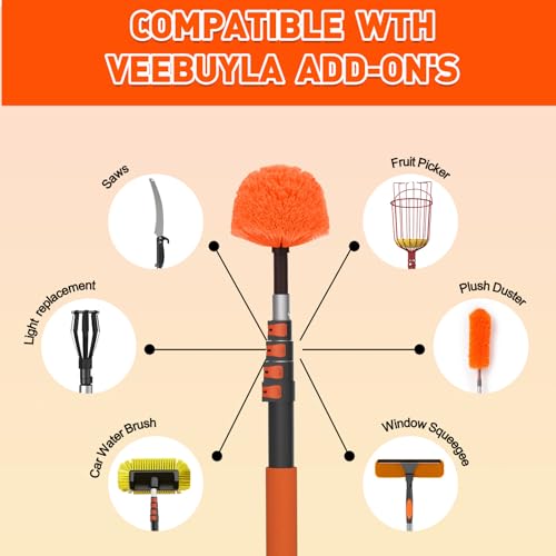 Orange 20FT Cobweb Duster with Extension Pole - Spider Web Cleaning Brush