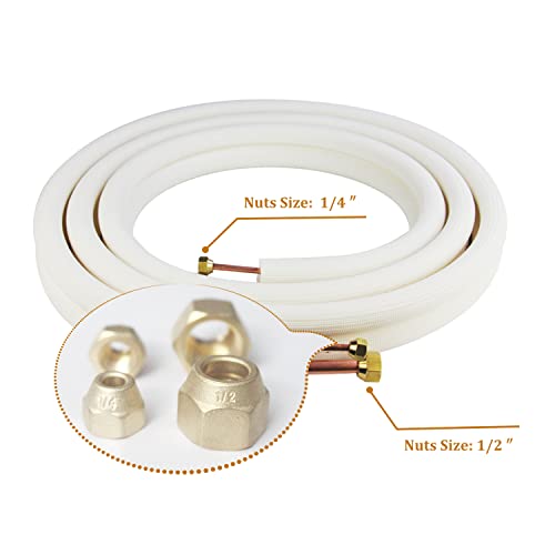 TADERUILY 16 Ft Mini Split Line Set - 1/4" & 1/2" Copper Tubing Insulated for AC & Heating, Thickened PE, Includes Nuts (Variation: 1/4+1/2)