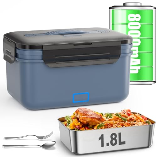 Monteka Blue Cordless Electric Lunch Box 1.8L Food Warmer Portable & Rechargeable