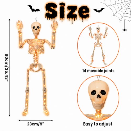 Halloween Skeleton Decor 2 Pack with Orange & Purple Lights, Adjustable Joints, 3FT