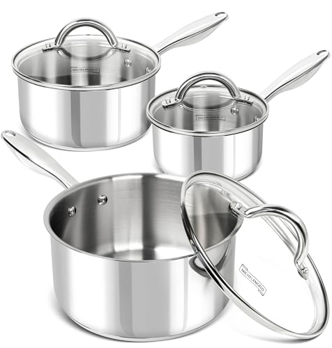 MICHELANGELO 3-Piece Stainless Steel Pot Set with Tri-Ply Bottom - 1QT, 2QT & 3QT