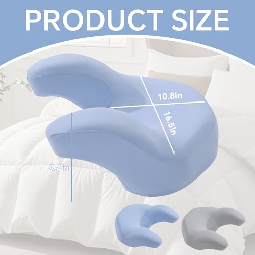 Back Sleeping Training Pillow with Memory Foam & Adjustable Height - Neck & Shoulder Support, 2 Washable Covers, Blue
