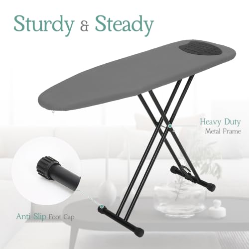 Full Size Ironing Board 54x14 Inches with Adjustable Height & Heat-Reflective Padding - Gray, Space-Saving Design