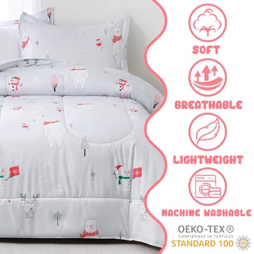 Yibeizi Christmas Twin Comforter Set with Bear Snowmen Design - Lightweight & Breathable Bedding for Kids, 2 Pieces
