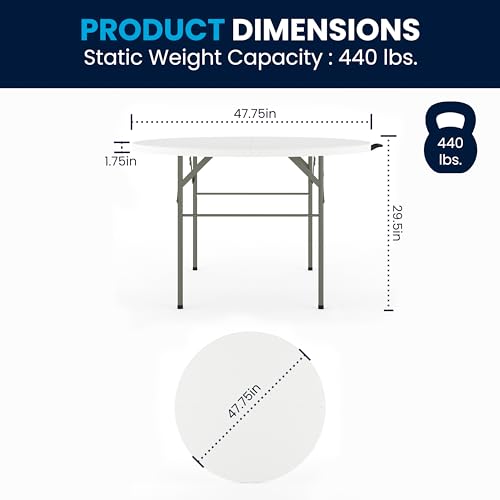4-Foot Round Bi-Fold White Plastic Folding Table - 48 Inch