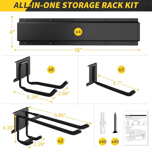 64-Inch Garage Wall Storage Rack with 4 Panels & 10 Hooks - Heavy Duty Metal Tool Organizer