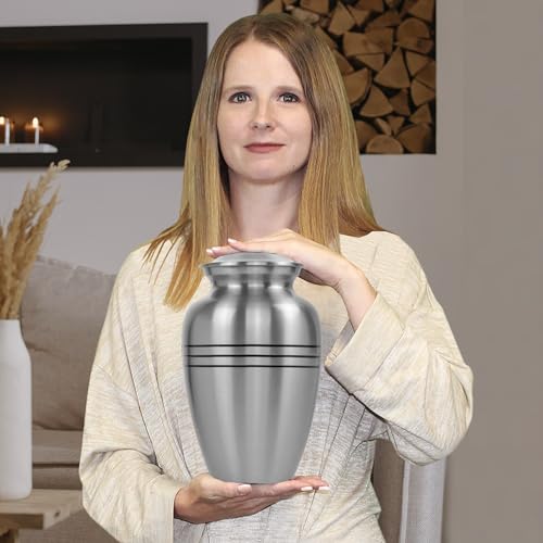 Silver Lining Cremation Urn for Adults - Handcrafted Metal Burial Urn for Human Ashes - 200LB Capacity, Male & Female - Trupoint Memorials