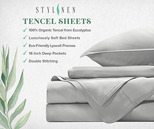 King Size Organic Eucalyptus Bed Sheets Set - Silky Soft Breathable 4 Piece, White