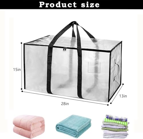 Clear Heavy Duty Moving Bags 12 Pack Waterproof Storage Totes with Handles & Zippers - Foldable Dorm & Storage