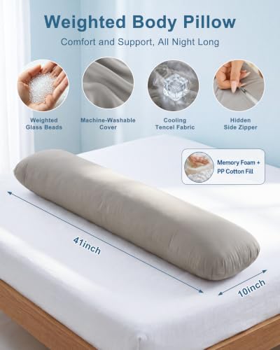 YZ HOME Cooling Grey Weighted Body Pillow 41x10 Inches, 6.5lbs - Sleep & Stress Relief