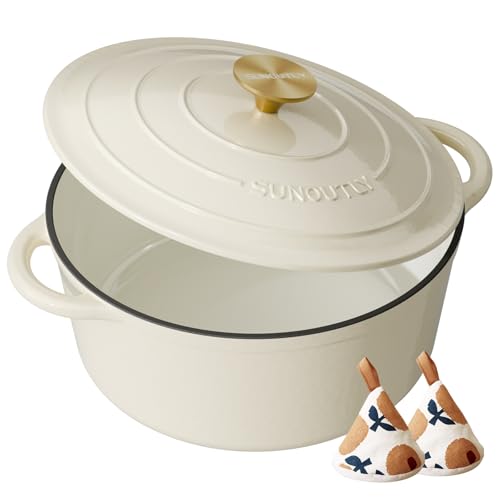 Enamel Cast Iron Dutch Oven - 6QT Cream White Cooking Pot with Lid - Sunoutly Variation