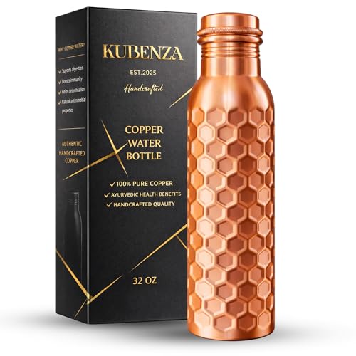 Copper Water Bottle 32 oz - Handmade Solid Copper, Leak-Proof, Reusable for Home & Yoga - Variation of THIS Listing